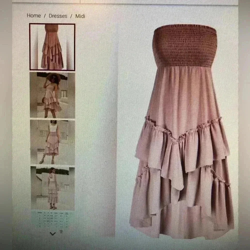 Grace Karin Womens pink Two Way Boho Ruffle Tiered Tube Top Dress - Picture 2 of 4